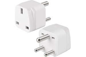 2-Pack UK to India Plug Adapters, TENINYU India Power Converter Grounded Universal Travel Adapter 3 Pin India International Type D Plug (White)