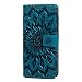 Produktbild Moto G7 Play Hülle Leder Case für Moto G7 Play Schutzhülle Wallet Flipcase Sonnenblume PU Handyhülle Handytasche Etui Schale Geldbörse Karteneinschub Magnetverschluß Ständer Blau