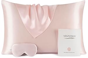 Vespersilk 100% Pure Mulberry Silk Pillowcase for Hair and Skin, with Eye Mask for Sleeping. Genuine Grade 6A Silk Both Sides, 600 Thread Count, with Hidden Zipper (Standard 50x75cm, Pink)