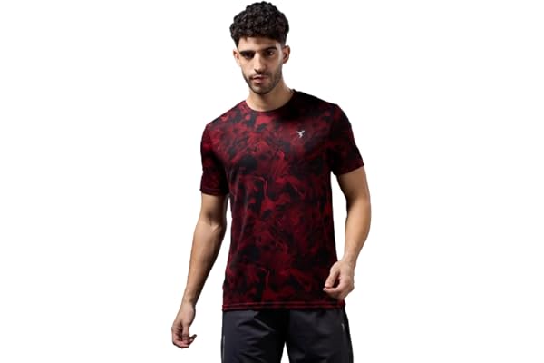 TECHNOSPORT Men's 100% Polyester Regular Fit Half Sleeve Printed Crew Neck T-Shirt with Techno Dry, Anti Microbial Properties for Gym, Workout and Regular Use