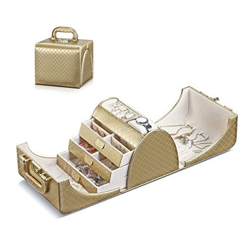 Vlando Faux-Leder-Reise Schmuckschatulle Halskette Ohrringe Ringe Speicher-Organisator