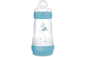 MAM Biberon Easy Start 260 ml, Biberon anticolica per allattamento misto, Riduce le bolle d'aria e il rischio di coliche, Accessori neonati 2+ mesi autosterilizzanti e con tettarella misura 2, Azzurro