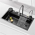 EVANEX Kitchen Sink 304 Grade 37'' x 18'' x 9'' Anti Scratch Design With Integrated Waterfall And Pull-down Faucet Set and All Accessories All In One Stainless Steel Sink For Kitchen Nano Coated