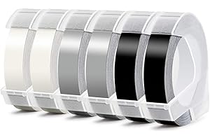 Aken compatibile con Omega Etichette 9mm per 3D Nastro a Rilievo S0847750, per Junior Omega Etichettatrici a rilievo, 9 mm, Bianco su Nero, Argento, Trasparente