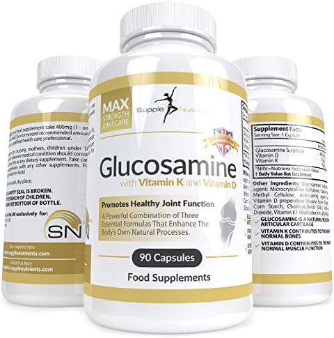 Supple Nutrients - Glucosamine with Vitamin K and Vitamin D - Joint Supplement and Anti Inflammatory Arthritis Aid - Natural Joint Care, Supports Bone Health and Muscle Strength, Aids Relief from Pain and Swelling of Joints, Elbow, Neck and Ankle