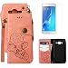 Produktbild Schutzhülle für Samsung Galaxy J5 2015 Leder Hülle Vintage Rose Blumen Muster Klapphülle und Displayschutzfolie ,OYIME mit Lanyard Schlüsselband Brieftasche Magnet Fest Stabil Komplett Vollschutz Original Etui Flip Book Case 360 Grad Full Body Cover Bumper Klappbar Handyhülle für Samsung Galaxy J5 2015 Modell SM-J500 - Rosa