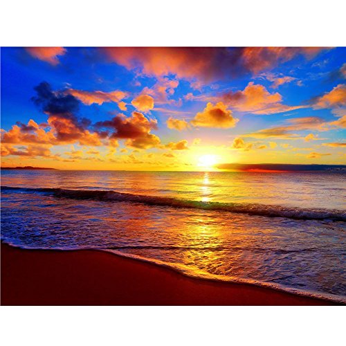 Amazingdeal365 Motiv-Sonnenuntergang und Küste 5D DIY Diamond Stickerei Malerei Kreuzstich Kinderhandarbeit zum Lernen für Balkon,Terasse,Café,Kinderzimmer,Wohnzimmer, Schlafzimmer, Arbeitszimmer usw.