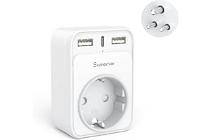 Sameriver Adaptateur Prise France vers Inde, 4 en 1 Adaptateur Prise Inde 2 USB 1 Type C 1 Prises, France vers Sri Lanka, Inde, Népal Inde Type D