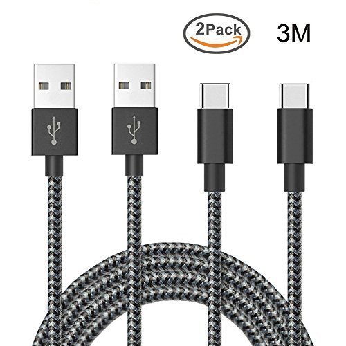 USB Type C Ladekabel, TUOYA Nylon Kabel USB C auf USB 3.0 Datenkabel für Samsung Galaxy S8 / S8 Plus, LG G5, OnePlus 3, HTC 10, Huawei P9/ P9 Plus (2 pack-3m)