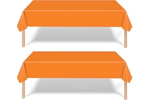 ATBEAMEN 2Pcs 137*274cm Pumpkin Orange Party Tablecloth - Disposable Table Covers for Indoor/Outdoor Halloween, Birthday, Picnic Parties