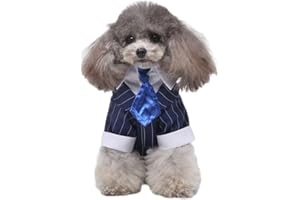 GUOCU Abito Da Festa Nuziale per Cani Gentleman Camicia Cucciolo Formale Smoking con Cravatta per Matrimonio Compleanno Elegante Vestito Papillon Costume Delicato Animale Domestico,Blu4,M
