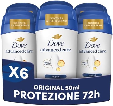 Dove Deodorante Stick Original, Deodorante Antitraspirante in Stick, Protezione Fino a 72 Ore, con Pro-Ceramide Technology e Ingredienti Idratanti, Deodorante Uomo e Donna, 6 Pezzi da 50ml