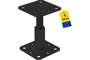 Stolphållare, höjdjusterbar, 100 till 150 mm, skruva fast stolpe, stödfot – stolpankare – skruvhylsa – ankare – gängstång M20 – ankarplatta 100/100 x 3 mm