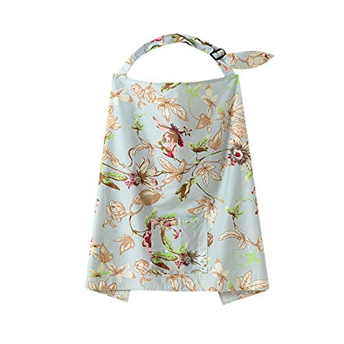 GWELL Cotton Printed Breast Feeding Scarf Nursing Covers Breastfeeding Apron Shawl with Front Pocket