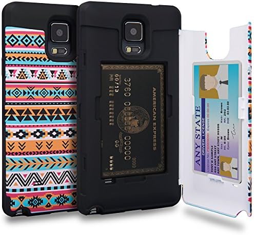 Galaxy Note 4 Case, TORU [Note 4 Wallet Case Pattern Tribal] Protective Slim Fit Dual Layer Hidden Credit Card Holder ID Slot Card Case with Mirror for Samsung Galaxy Note 4 - Tribal Aztec