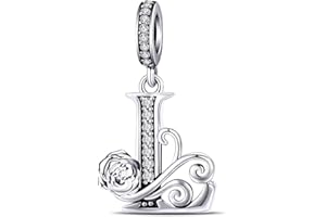 HappyStar Ciondolo con Lettera Dell'alfabeto in Argento Sterling 925 Charm Bead con Rose Pendente con Zirconia Compatibile con Europei Bracciale Collane da Donna