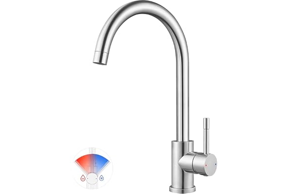 CECIPA Robinet Cuisine, Acier Inoxydable, Résistant à la rouille et aux éclatements, Mitigeur Cuisine Pivotant à 360, Arc Élevé Débit, Brossée