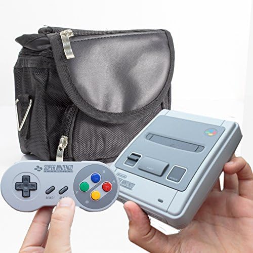 SNES Classic Mini ALL-IN-1 CARRY BAG by Twitfish® - Carry your console + all its components + more - For Use With The New SNES Classic Mini - BLACK