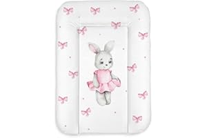REGALIK Matelas à langer 50x70 cm blanc avec lapin fille – imperméable & facile à nettoyer, doux pour nouveau-né – coussin à langer pour table à langer – matelas de change bébé