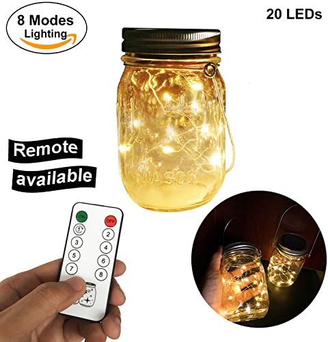 Solar Mason Jar Lanterns Lights, Remote Control 20 Leds Waterproof Fairy Firefly Led String Mason Jar Lights(Jars and Hangers Included),Remote Control 8 Modes of Lighting,Best for Outdoor Patio Garden Yard Solar Lanterns,Hanging Landscape Lights