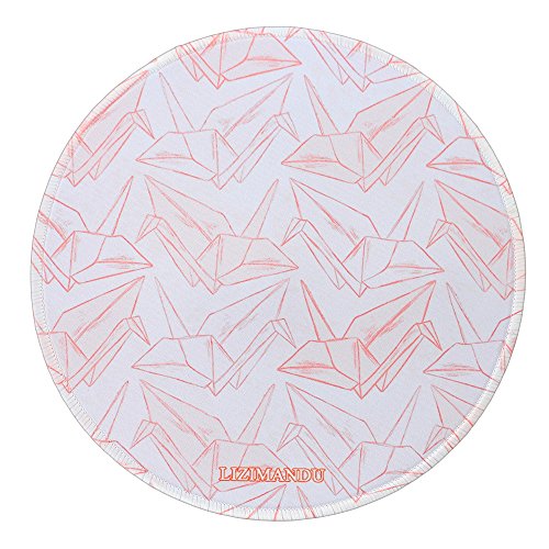 Gaming Mauspad(250 x 250 x 3 mm) ,Lizimandu Silent Designer Runde Round Mousemat /Standard Size mit Anti-Rutsch-Leder-Runde Double Sided Durchmesser 25 cm für alle gängigen Mouse-Typen(Rosa Kranich/Pink Crane)