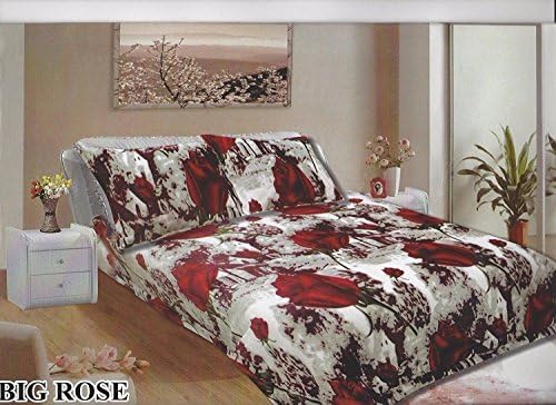 3PC Beautiful Floral Printed Polyester Sherpa Fleece Blanket Set With 2 Pillow Shams - 200x240cm (Big Rose)