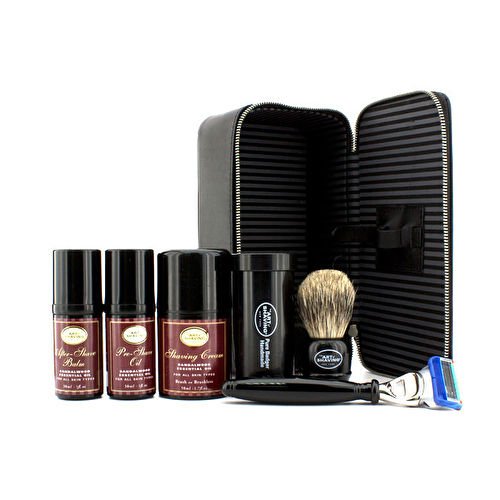 Travel Kit (Sandalwood): Razor+ Shaving Brush+ Pre-Shave Oil 30ml+ Shaving Cream 50ml+ A/S Balm 30ml+ Case 5pcs+1case