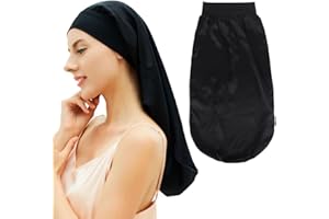 Desmend Cuffia Seta Capelli Notte Dormire Proteggere i Capelli Adatta per Capelli Lunghi Che raggiungono la Vita 32×60cm(1 Pezzo Black)