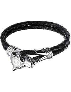 Cupimatch Herren Männer Armband, Einzigartig doppelt geflochten Manschette Kordelkette Lederband mit Edelstahl...