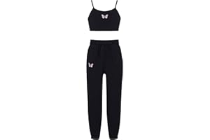 Jowowha Mädchen Sport Jogginganzug Schmetterling Druck Sport BH Crop Tops mit Jogger Hose Leggings Yoga Fitness Streetwear