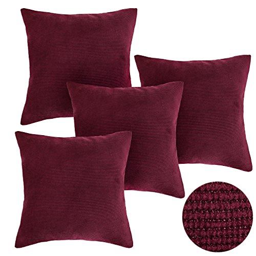 Deconovo Kissenbezug Kord Kissenhülle Sofa Wohnzimmer Kissenbezug 45x45 cm Bordeaux 4er Set