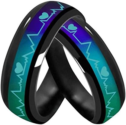 Atongham ECG Heartbeat Mood Ring Changes Color of The Temperature of Your Blood for Romantic Lovers Rings Titanium Couple Rings