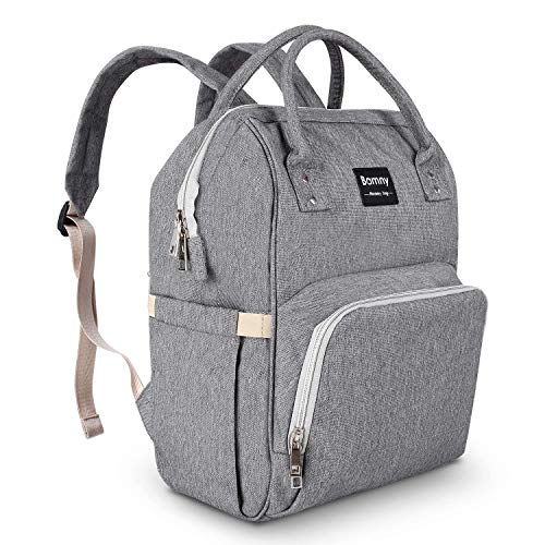 Preisvergleich Produktbild BAMNY Wickelrucksack Wickeltasche mit Wickelunterlage und 2 Kinderwagen Haken, Multifunktional Babytasche aus wasserabweisendem Oxford mit großer Kapazität Reiserucksack für Unterwegs(Grau)