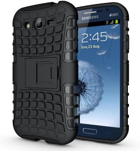 JKase DIABLO Series Tough Rugged Dual Layer Protection Case Cover with Build in Stand for Samsung Galaxy Grand i9080, Samsung Galaxy Grand Duos i9082 - Retail Packaging (Black)