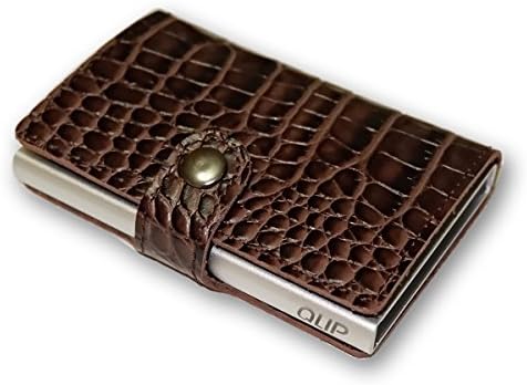 Slim Genuine Leather Tri-Fold Wallet Card Holder with RFID Protection by QLIP (Dark Brown)