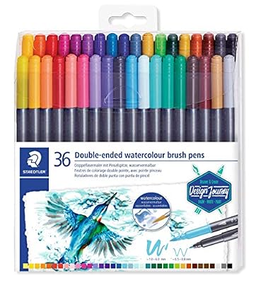 Staedtler Feutres de coloriage aquarellables à double pointe, Pointe pinceau 1-6 mm et pointe fine 0.5-0.8 mm, Étui plastique avec 36 couleurs différentes assorties, 3001 TB36