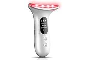 BENTFINE Masajeador Cara Cuello Antiarrugas, EMS Masajeador Facial Eléctrico, Calor Luz LED, EMS Lifting Masajeador de Belleza para Reafirmar la Piel para Rostro y Cuello (Rojo)