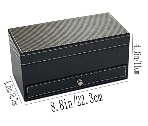 iSuperb® Leder Uhrenbox Schmuckkasten 4 Uhren Uhrenkoffer Für Damen Herren Weihnachten Geschenk 22.3x11x10.7cm (Schwarz) - 4