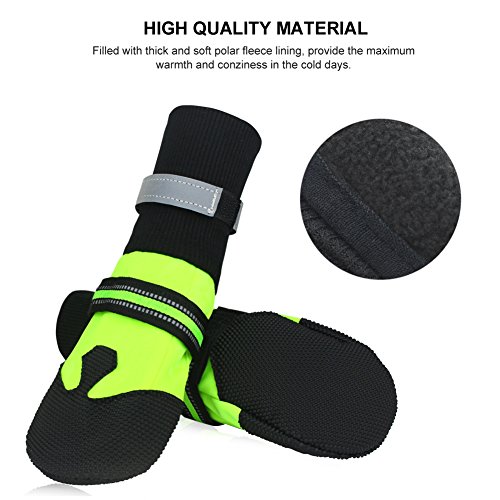 Magic-Zone-Waterproof-Dog-Shoes-Weave-Dog-Boots-Reflective-Velcro-Straps-and-Anti-Slip-Sole-Fluorescent-Green-4pcs