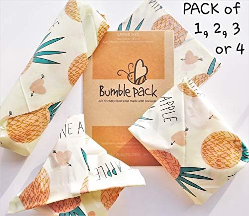 4 Extra Large Beeswax Wraps Bumblepack with Folding Instructions (40x40 cm/16x16 inch) Fold, Cut to Medium or Small| Reusable, Eco Friendly, Natural, No Plastic Waste