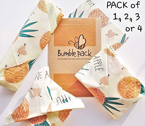 4 Extra Large Beeswax Wraps Bumblepack with Folding Instructions (40x40 cm/16x16 inch) Fold, Cut to Medium or Small| Reusable, Eco Friendly, Natural, No Plastic Waste