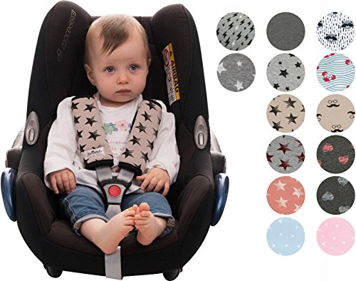 Gurtpolster Gurtpolster Set - universal für Babyschale, Buggy, Kinderwagen, Autositz (z.B. Maxi Cosi City SPS, Cabrio, Cybex Aton usw.)Janabebe® Dark Sky