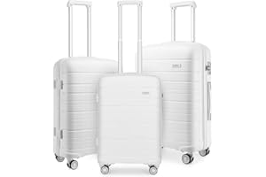 Kono Juegos de Maletas de ViajeMaletas Cabin+Mediana+Grande Ligero con 4Ruedas, Equipaje de Mano con TSA, Maletas con YKK (S/M/L Blanco)