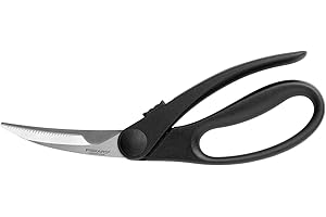 Fiskars Cisaille à volaille à lames striées et incurvées, Acier inoxydable, Longueur: 23 cm, Noir/Acier, Essential, 1023819