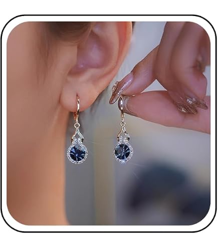 Orecchini Goccia Boho Sognatore - Occhio Del Diavolo Blu Con Piuma E Foglia - Inilbran - 4