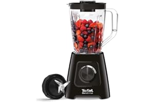 Tefal Blendforce II Blender, 2L Plastic Jug, 1.25L Effective Capacity, 600W, 4 Removable Stainless Steel Blades, Smoothie, Ice Crush, 2 Speeds + Pulse, Kitchen Shakes Maker, Black, BL420840