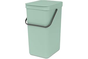 Brabantia Poubelle Sort & Go 16L (Vert Clair) – Système de tri des déchets avec poignée de transport, couvercle amovible et à ouverture permanente – Poubelle cuisine à nettoyage facile sans rebords