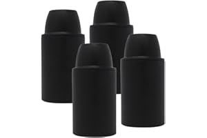 HALOTEC | Pack 4 Portalámparas E14 | Negro | Casquillo pequeño liso | Montaje M10x1 | Base para Bombilla vista y rosca mignon fina E14 | Fabricación Italiana