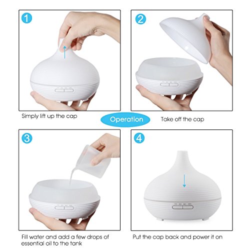 Tepoinn 300ml Aroma Diffusor Luftbefeuchter Ultraschall mit LED Farbwechsel Duftzerstäuber Humidifier Essential Oil Diffuser Purifier für Babies Kinder Haus Yoga Büro Spa – Weiß (300ml) - 8