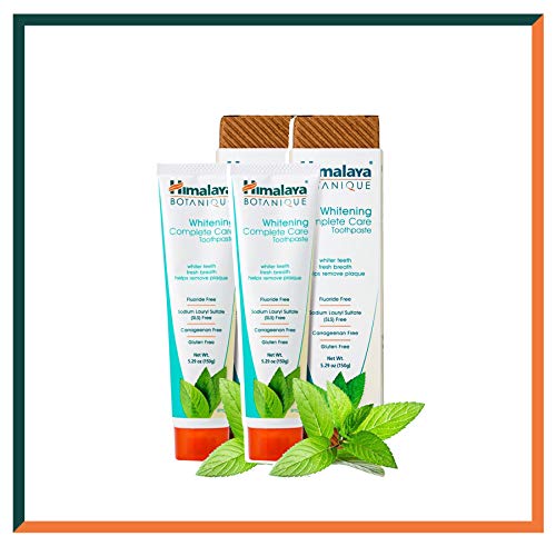 Himalaya Botanique Toothpaste - Todo Natural Sin Fluoruro, SLS, gluten y carragenina - Elimina la placa y la mala respiración - Whitening Simply Mint 150g (WHITENING SIMPLY MINT - SAVER Pack of 2)